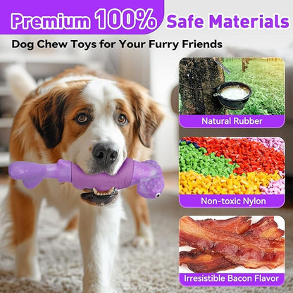 Dog Toys for Aggressive Chewers, Interactive Dog Chew Toys for Large Dogs, Indestructible Squeaky Dog Toys to Keep Them Busy, Tough Dog Toys for Medium/Large Breed Dogs (Purple, Hammerhead Shark) - PAWPICO