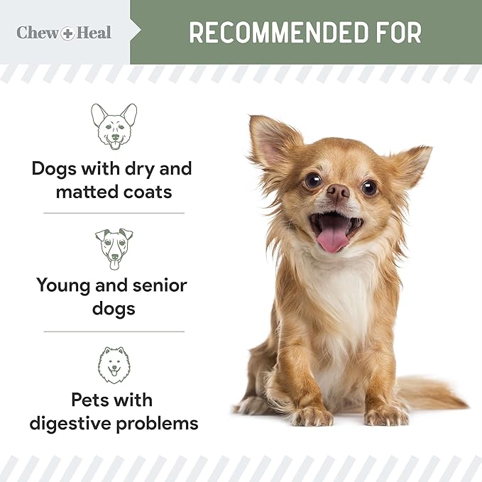 Chew + Heal All in 1 Dog Vitamin - 120 Soft Chew Treats - Chewable Multivitamin with Probiotics, Digestive Enzymes, for Skin and Coat, Hip and Joint Support - with Omega, Calcium - Made in The USA ChewHeal