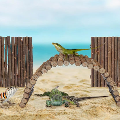 2PCS Reptile Hideout Hermit Crab Bendable Wooden Bridge, Wooden Hermit Crab Hideout Climbing Toys, Reptile Tank Habitat Decor Wooden Hiding Hut for Hermit Crab Lizards Mouse Spiders QUOZUO