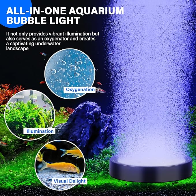 Aquarium Air Bubble Light, LED Fish Tank Bubbler Stone Disk with 11 Super Bright Lamp Beads, 16 Colors and 4 Modes Adjustable for Fish Tank Decoration Oxygenation fishkeeper