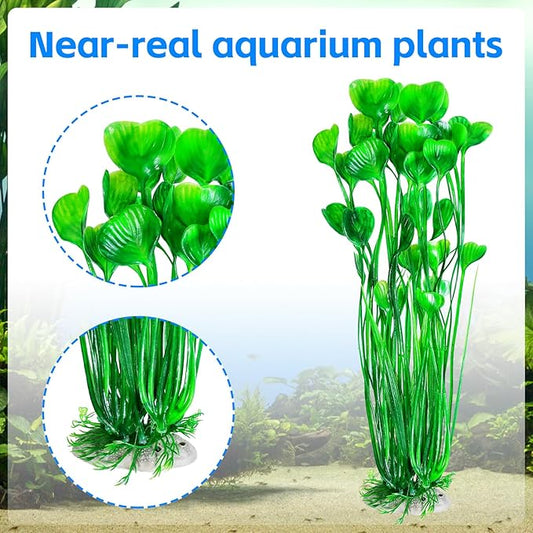 AQUANEAT Artificial Aquarium Plants, Fish Tank Plants Plastic, Aquarium Decor Large, 15.5 inch Green Fish Tank Decorations, 2pcs Aquaneat