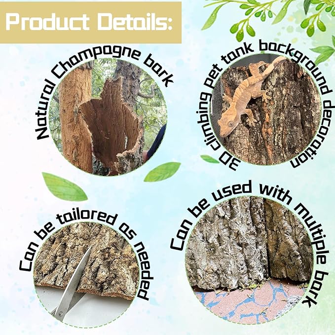 4PCS Cork Terrarium Background 15.7x11.8in Natural Cork Large Bark Climbing Mat Habitat Decoration Chameleons, Lizards, Turtles Glass Jar Decoration Hamiledyi