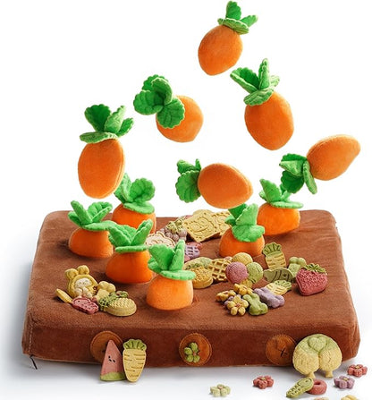 Nocciola 12 pcs Carrot Dog Squeaky Toys with Food Dispensing Carrot Farm, Dog Enrichment Toys for Hide and Seek, Puzzle Toys for Small and Medium Dogs - PAWPICO