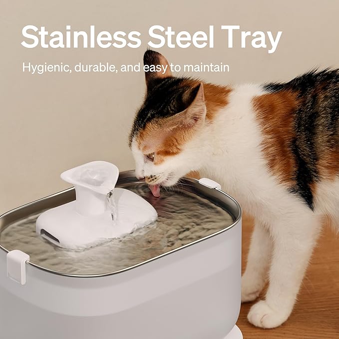 Bundle of PETLIBRO Cat Water Fountain Stainless Steel with Wireless Pump, 2.5L/84oz Dockstream Pet Water Fountain + PETLIBRO Replacement Filters, 4 Months Set of Replacement Filters 8 Count - PAWPICO