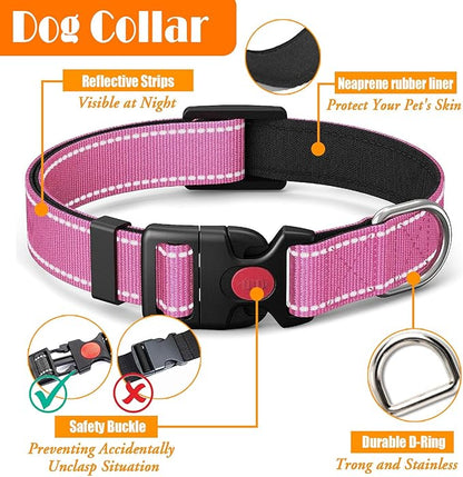 No Pull Dog Harness, Collar & Leash Set | Includes Dog Seat Belt, Collapsible Bowls & Poop Bag Dispenser. Ideal for Training, Walking, Hiking. Fits Small to Large Dogs(Pink-M) Lovebegetslove