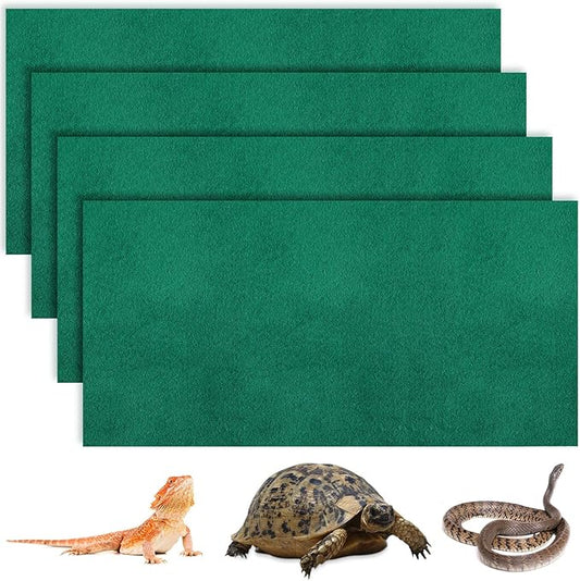 Haull 4 Pcs 24" x 47" Reptile Carpet Pet Terrarium Floor Liners Bedding Substrate Liner Supplies Reptile Cage Mat Tank Accessories for Lizard Bearded Dragon Tortoise Snake Leopard (Green) Kedauud