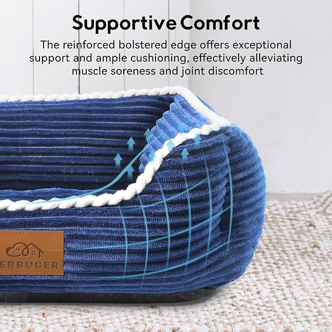 Cat Dog Bed for Pets, Rectangle Pet Bed Gift for Puppy and Kitten, Machine Washable Calming Fluffy Pet Couch Sofa for Indoor Outdoor, Portable Soft Cat Bed with Non-Slip Bottom (Small, Blue) - PAWPICO