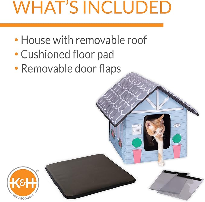 K&H Pet Products Outdoor Kitty House, Outdoor Cat House for Outside Community Cats, Strays, and Ferals, Insulated Shelter, Cold Weather House for Winter, 19 X 22 X 17 Inches (Unheated) Cottage Design - PAWPICO
