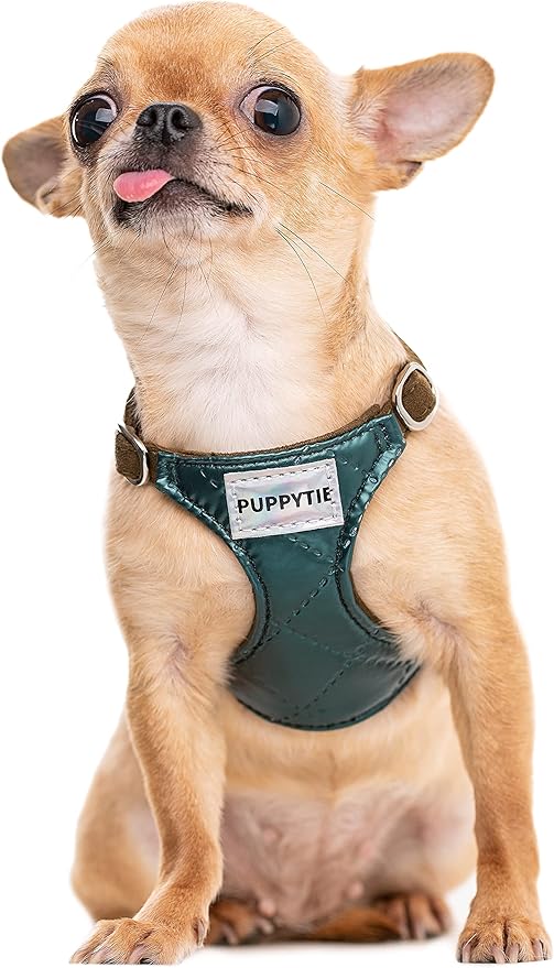 Puppytie No Pull xs Dog Harness with Multifunction Dog Leash,Soft Adjustable No Choke Escape Proof Pet Harness Vest,Glossy Dark Green,XS Puppytie