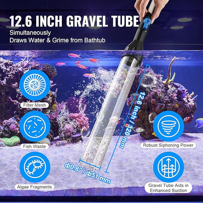 VEVOR Aquarium Vacuum Gravel Cleaner, 30ft PVC Hose Fish Tank Vacuum Gravel Cleaner, Siphon Fish Tank Cleaner Vacuum, 3 Types of Brass Adapters, for Fish Tank Cleaning Gravel & Sand VEVOR