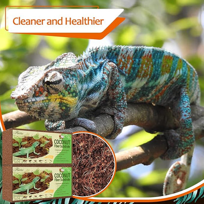 Riare 2 Pack Natural Coconut Fiber Substrate for Reptile- Premium Compressed Coconut Husk Terrarium Bedding for Reptile, Tortoise, Frogs, Snakes Hermit Crabs, Burrowing Animals Riare