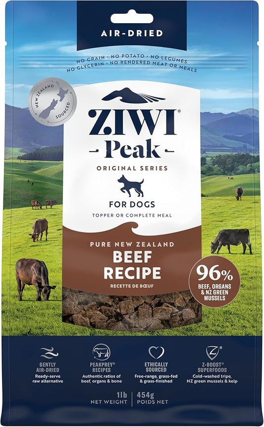 ZIWI Peak Air-Dried Dog Food – Beef - All Natural, High Protein, Grain Free, Limited Ingredient w/ Superfoods (16oz) - PAWPICO