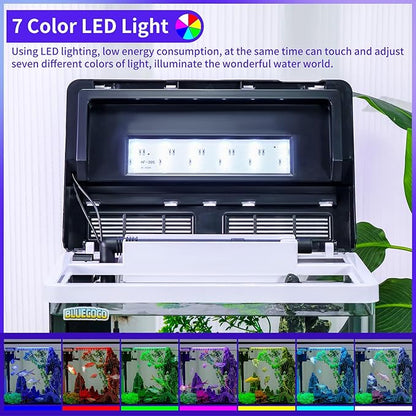 6 Gallon Glass Aquarium Fish Tank Starter Kit with Temperature and Time Display for Betta Fish Featuring Crystal Clear 360° Viewing, Eco-Cycle Filtration, Air Pump Bluecoco