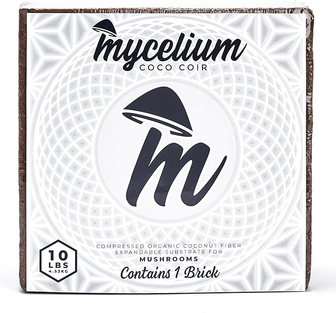 Mycelium Organic Coco Coir Brick 10lbs - Ideal for Mushroom Cultivation Mushroom Substrate - OMRI Certified, Expands with Water, Eco-Friendly Soil Alternative Mycelium