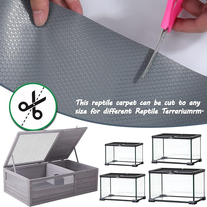 Bearded Dragon Tank Accessories, Reptile Terrarium Carpet Substrate for Leopard Gecko, Lizard, Iguana, Snake, Tortoise, Non-Adhesive Reptile Habitat Bedding(Gray 79inch) Vodolo