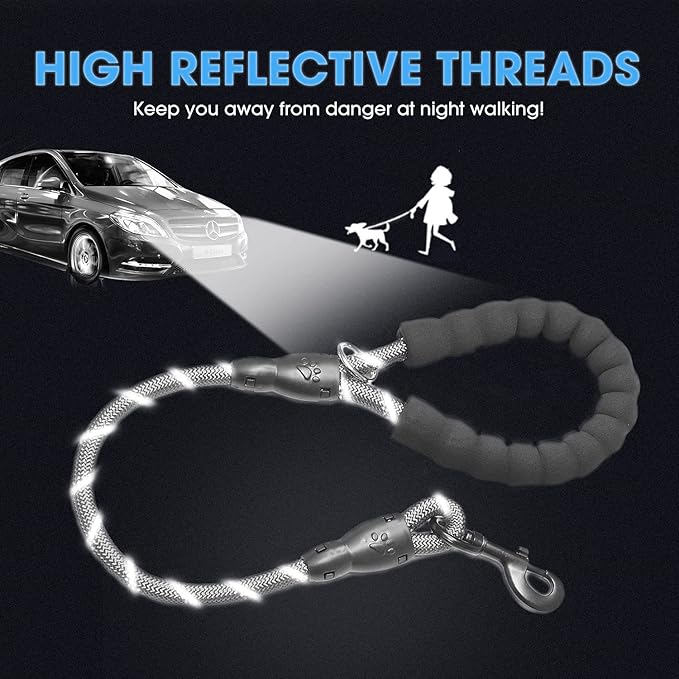 BAAPET 2/4/5/6 FT Dog Leash with Comfortable Padded Handle and Highly Reflective Threads for Small Medium and Large Dogs (2FT-1/2'', Grey) BAAPET