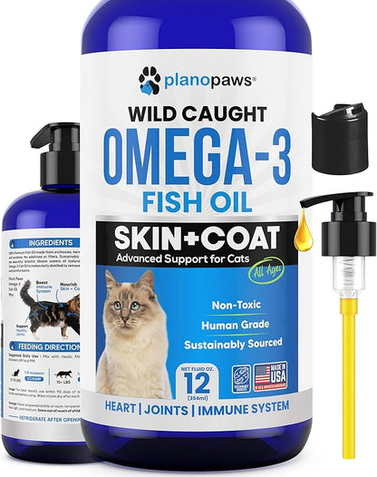 Omega 3 Fish Oil for Cats - Better Than Salmon Oil for Cats - Kitten + Cat Vitamins and Supplements - Cat Health Supplies - Cat Dandruff Treatment - Liquid Fish Oil for Pets - Cat Shedding Products planopaws
