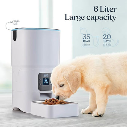 Smart Automatic Cat Feeder - 6-L Reliable Automatic Cat Food Dispenser with Display LCD Screen for Easy Set Up -Portion Control Automatic Dog Feeder - Desiccant Bag Keeps Dry Food Fresh-Voice Recorder - PAWPICO