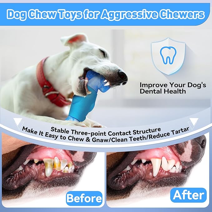 Dog Toys for Aggressive Chewers, Interactive Dog Chew Toys for Large Dogs, Indestructible Squeaky Dog Toys to Keep Them Busy, Tough Dog Toys for Medium/Large Breed Dogs Blue - PAWPICO
