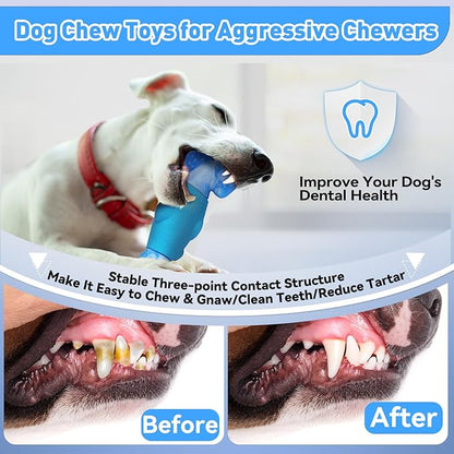 Dog Toys for Aggressive Chewers, Interactive Dog Chew Toys for Large Dogs, Indestructible Squeaky Dog Toys to Keep Them Busy, Tough Dog Toys for Medium/Large Breed Dogs Blue - PAWPICO