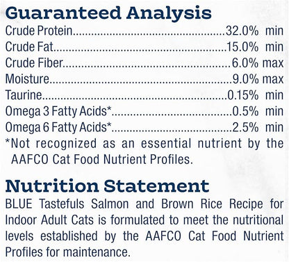 Blue Buffalo Tastefuls Indoor Natural Adult Dry Cat Food, Salmon & Brown Rice 10lb Bag - PAWPICO