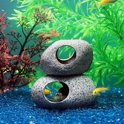 JIH Aquarium Decorations Rock, Ceramic Shelters - Shrimp Habitat, Breeding Tube, Hiding cave, Stackable Fish Tank Decor Cave for Hiding, Betta Fish (J001+J002) JIH