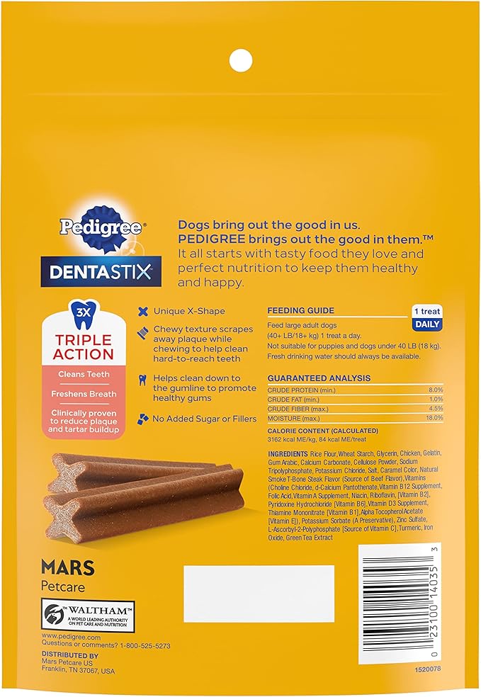 PEDIGREE DENTASTIX Large Dog Dental Treats Beef Flavor Dental Bones, 7 Count (Pack of 7) Pedigree