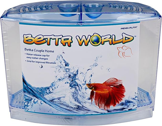 Penn-Plax Twin Betta Bow-Front Kit for Aquarium Blue, Green, Tank is 7.5" Across The Front, 6" Across The Back Penn-Plax