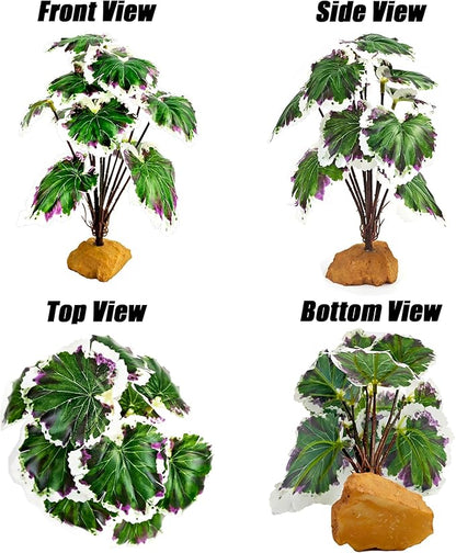 Woyrise Reptile Artificial Plants for Terrarium Decor, Amphibian Habitat Decorations Bearded Dragon Tank Accessories fit Crested Gecko Leopard Lizard Chameleon Snake Frog - White Edge Heuchera Woyrise