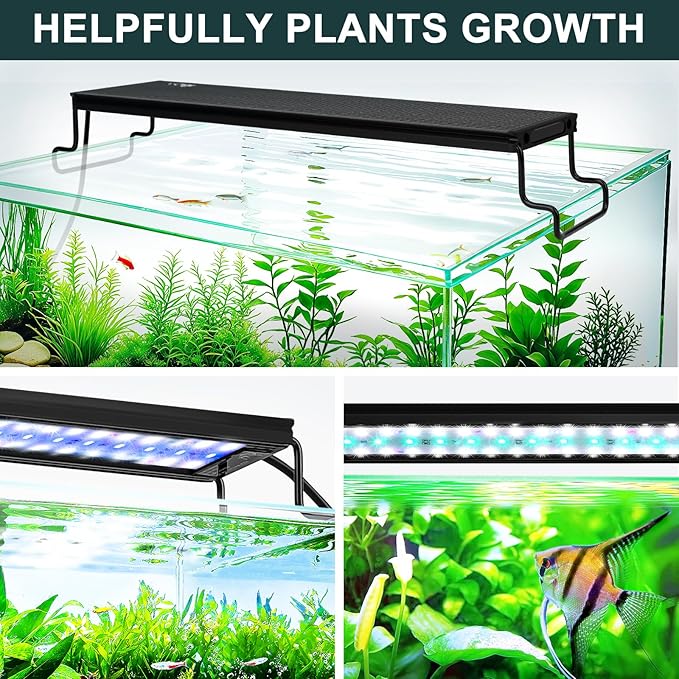 AQQA Aquarium Light with 14 Fish Tank Light Modes Adjustable Brightness Timer 15W LED Aquarium Light for Plants， Aluminum Alloy Shell Extendable Brackets Fit for 12-20 Inch Fish Tank AQQA