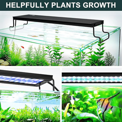 AQQA Aquarium Light with 14 Fish Tank Light Modes Adjustable Brightness Timer 28W LED Aquarium Light for Plants， Aluminum Alloy Shell Extendable Brackets Fit for 12-55 Inch Fish Tank AQQA