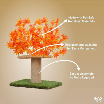 On2 Pets 2ft Interchangeable Leaves Kitty Tree with Scratching Post, Cat Activity Condo Made in USA with Love and Care - PAWPICO