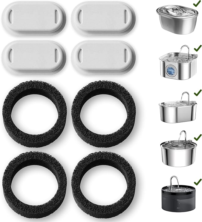 PETLIBRO 4 Pack Replacement Filters for Stainless Steel Cat Water Fountain PLWF003 / PLWF006, Adjustable Water Flow Pet Fountain, Super Quiet Dog Water Dispenser - PAWPICO