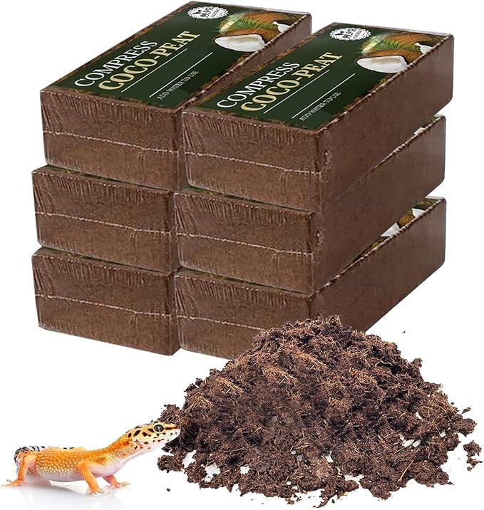 PINVNBY 6 Pack Natural Compressed Coconut Fiber Substrate, Coconut Coir, Coconut Fiber Brick, Coconut Husk Terrarium Bedding for Reptile, Bearded Dragon, Turtle, Hermit Crab, Snake, Lizards PINVNBY