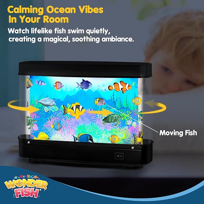 Artificial Fish Tank Virtual Ocean Toy - Mini Office Desk Aquarium, Colorful Aquarium, Motion Lamp Night Light with Moving Fish, Fun Gift for Kids and Adults Nurily