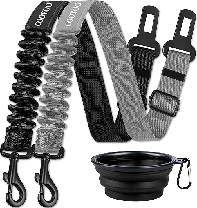 COOYOO Dog Seat Belt,3 Piece Set Retractable Dog Car Harness Adjustable Dog Seat Belt for Vehicle Nylon Pet Safety Seat Belts Heavy Duty & Elastic COOYOO