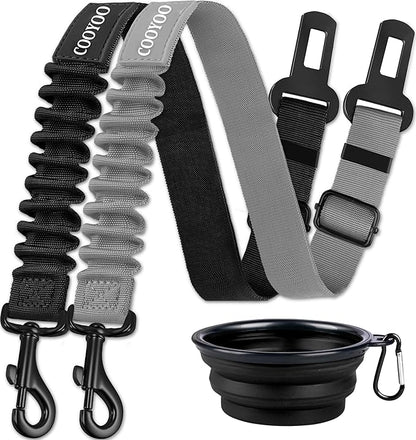 COOYOO Dog Seat Belt,3 Piece Set Retractable Dog Car Harness Adjustable Dog Seat Belt for Vehicle Nylon Pet Safety Seat Belts Heavy Duty & Elastic COOYOO