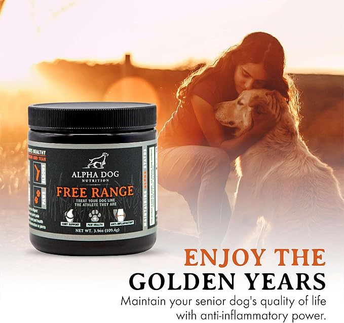 Free Range Joint Health Enhancer Supplement Powder for Dogs by Alpha Dog Nutrition - Premium Dog Arthritis Vitamins to Care for Joints - Contains Glucosamine, Chondroitin, MSM, Vitamin E, & More AlphaDogNutrition