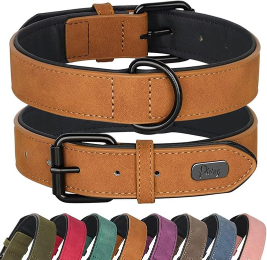 Didog Soft Padded Leather Dog Collar, Breathable Heavy Duty Dog Collar Leather with Adjustable Rust-Proof Metal Buckle for Small Medium Large Dogs, Light Brown, M Didog