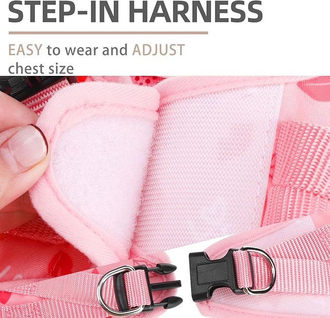 PUPTECK Adjustable Dog Harness Collar and Leash Set Step in No Pull Pet Harness for Small Medium Dogs Puppy and Cats Outdoor Walking Running, Soft Mesh Padded Reflective Vest Valentine Harnesses PUPTECK