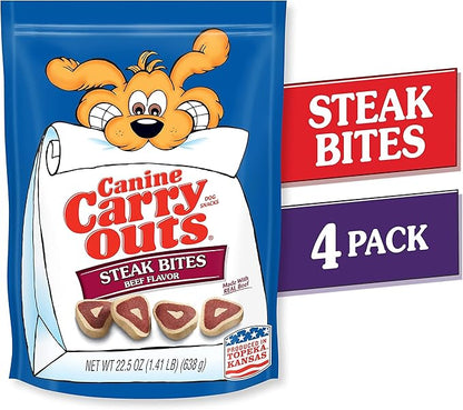 Canine Carry Outs Dog Treats, Steak Bites, 22.5 Ounce (Pack of 4), Made with Real Beef - PAWPICO