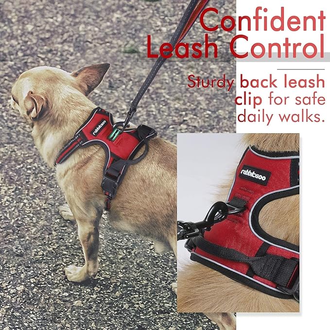 rabbitgoo Dog Harness, No-Pull Pet Harness with 2 Leash Clips, Adjustable Soft Padded Dog Vest, Reflective No-Choke Pet Oxford Vest with Easy Control Handle for Medium Dogs, Red, M - PAWPICO