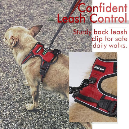 rabbitgoo Dog Harness, No-Pull Pet Harness with 2 Leash Clips, Adjustable Soft Padded Dog Vest, Reflective No-Choke Pet Oxford Vest with Easy Control Handle for Medium Dogs, Red, M - PAWPICO