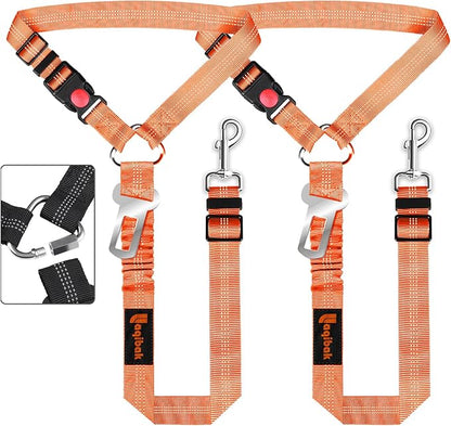 Removable Dog Seat Belt Harness for Car, 3 in 1 Pet Dog Car Seatbelt Leash, Retractable Restraint Secures to Vehicle Headrest & Adjustable Reflective Bungee Dog Seatbelt Tether,Orange laqibakProductcollection
