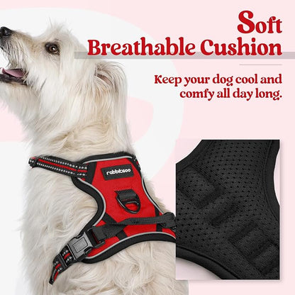 rabbitgoo Dog Harness No Pull with 2 Leash Clips, Adjustable Soft Padded, Reflective Oxford No Choke Pet Vest with Easy Control Handle for Puppy, Red,XS rabbitgoo