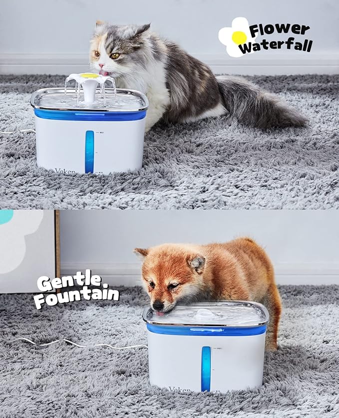 Veken 95oz/2.8L Stainless Steel Pet Fountain, Automatic Cat Water Fountain Dog Water Dispenser with Replacement Filters for Cats, Dogs, Multiple Pets (Silver, Stainless Steel) - PAWPICO