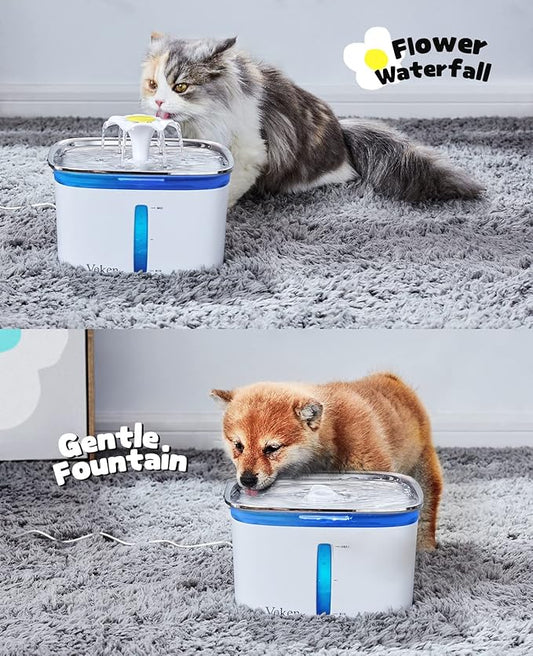 Veken 95oz/2.8L Stainless Steel Pet Fountain, Automatic Cat Water Fountain Dog Water Dispenser with Replacement Filters for Cats, Dogs, Multiple Pets (Silver, Stainless Steel) - PAWPICO