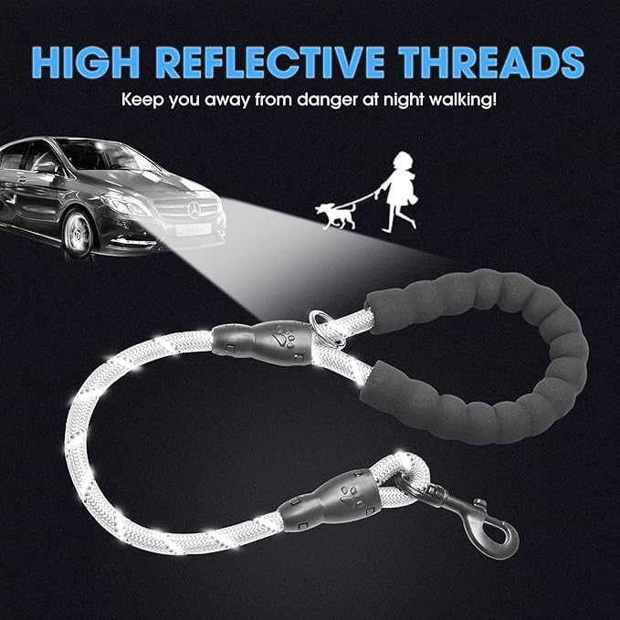 BAAPET 2/4/5/6 FT Dog Leash with Comfortable Padded Handle and Highly Reflective Threads for Small Medium and Large Dogs (2FT-1/2'', Silver) BAAPET