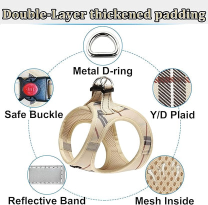 Dog Harness Step-in Breathable Puppy Cat Dog Vest Harnesses for Small Medium Dogs Beige - PAWPICO