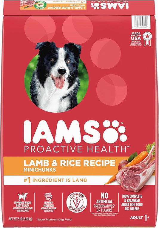 IAMS Minichunks Adult Dry Dog Food Lamb & Rice Recipe Dog Kibble, 15 lb. Bag - PAWPICO
